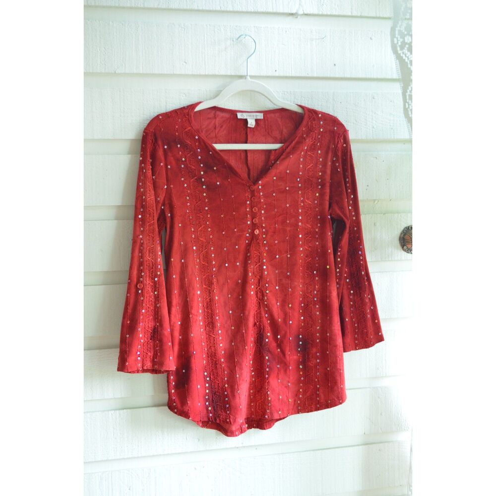 Whimsigoth Dress Barn Sequined Quarter Sleeve Top - S
